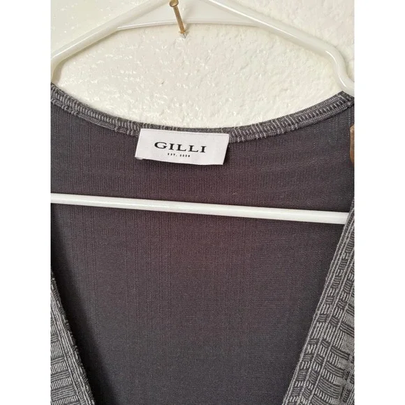 Gilli Gray Plaid Knit Wrap Tie Dress Short Sleeve Casual Career Minimal Preppy S - Picture 3 of 5